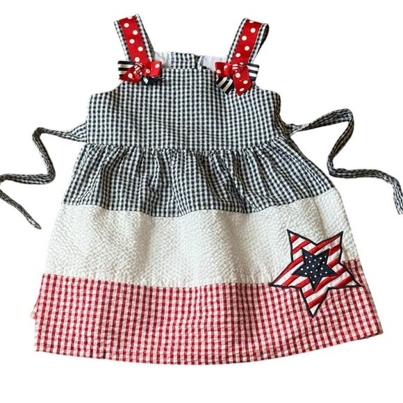 Counting Daisies 2T Red White Blue Gingham Seersucker Patriotic Flag Dress - Picture 6 of 7